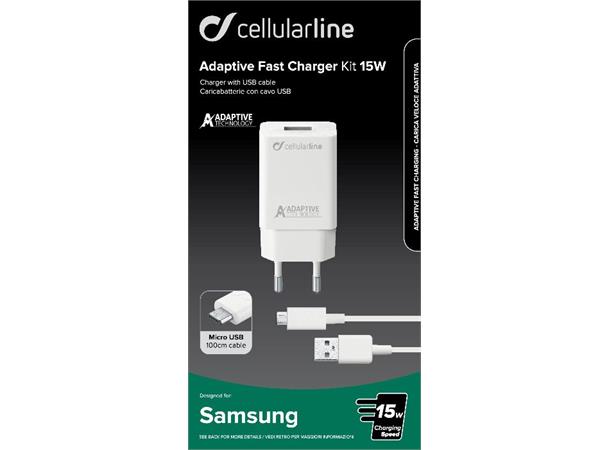 Adaptiv Fast Charger Kit 15W 220 V ladekit for Samsung, Micro USB