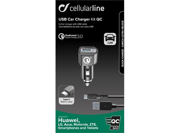 USB Car Charger Kit QC 18W 12/24 V ladekit for Huawei, Type-C