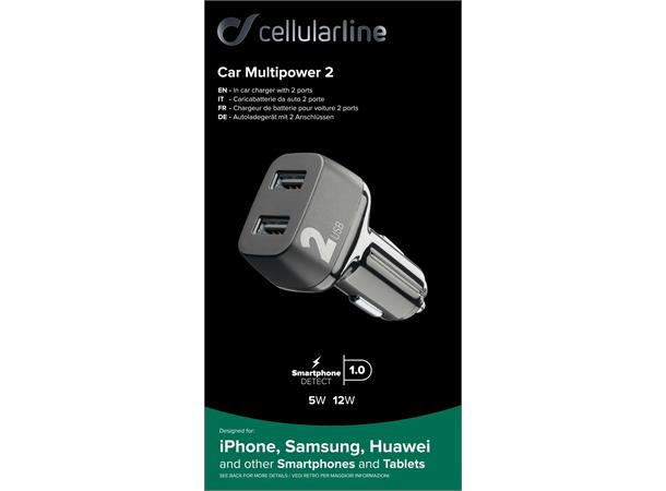Car Multipower 2 24W 12/24 V USB-lader med to uttak